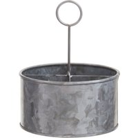 Orsina Round Cutlery Caddy, Rustic Metal Utensil Holder With Wooden Handle, Ideal For Organising Cutlery, Napkins in Silver