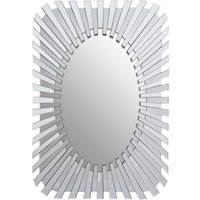 Orsina Silver Rectangular Sunburst Wall Mirror, Decorative Radial Pattern Statement Mirror, Contemporary Wall Décor
