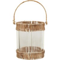 Orsina Natural Rattan Small Lantern, Rustic & Stylish Glass Lantern, White Metal & Clear Glass Candle Lantern