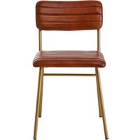 Orsina Buffalo Leather Dining Chair With Gold Finish Frame in Brown