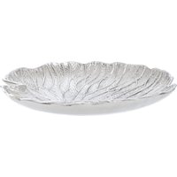 Orsina Large Silver Finish Lotus Leaf Plate, Cast Aluminium with Detailed Veining, Ideal for Displaying Jewelry