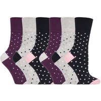 SOCKSHOP Gentle Grip Women's 6 Pack Non Elastic Loose Top Patterned Cotton Rich Socks in Plum | Size: 4-8