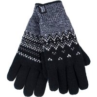Heat Holders Women's Fairisle Fleece Lined Knitted Warm Winter Thermal Gloves in Black | Size: S/M