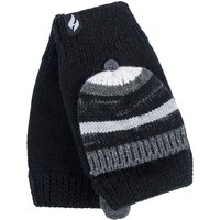 Heat Holders Women's Striped Fleece Lined Thermal Knitted Converter Mitten Gloves in Black