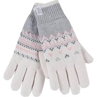 Heat Holders Women's Fairisle Fleece Lined Knitted Warm Winter Thermal Gloves in Cream | Size: S/M
