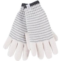 Heat Holders Women's Striped Fleece Lined Knitted Warm Thermal Winter Gloves in Cream | Size: Medium/Large