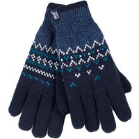 Heat Holders Women's Fairisle Fleece Lined Knitted Warm Winter Thermal Gloves in Navy | Size: Medium/Large