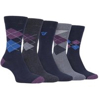 FARAH Men's 5 Pack Argyle Patterned Cotton Dress Socks in Navy | Size: 6-11