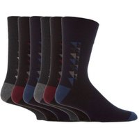 SOCKSHOP Gentle Grip Men's 6 Pack Non Elastic Patterned Bigfoot Cotton Socks in Black | Size: 12-14