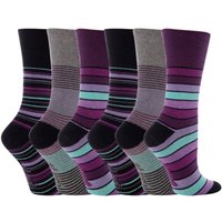 SOCKSHOP Gentle Grip Women's 6 Pack Non Elastic Loose Top Patterned Cotton Rich Socks in Purple | Size: 4-8
