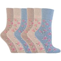 SOCKSHOP Gentle Grip Women's 6 Pack Non Elastic Loose Top Patterned Cotton Rich Socks in Light Beige | Size: 4-8