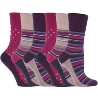 SOCKSHOP Gentle Grip Women's 6 Pack Non Elastic Loose Top Patterned Cotton Rich Socks in Dark Pink | Size: 4-8
