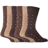 SOCKSHOP Gentle Grip Men's 6 Pack Elastic Square Patterned Cotton Socks for Poor Circulation in Dark Brown | Size: 6-11