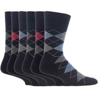 SOCKSHOP Gentle Grip Men's 6 Pack Elastic Square Patterned Cotton Socks for Poor Circulation in Stone | Size: 6-11