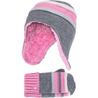 Heat Holders Girl's Winter Thermal Beanie Hat with Ear Flaps & Mittens Gloves Set in Grey | Size: 3-6 Years