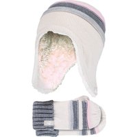Heat Holders Girl's Winter Thermal Beanie Hat with Ear Flaps & Mittens Gloves Set in Cream | Size: 3-6 Years