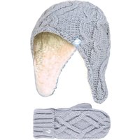Heat Holders Girl's Cable Knitted Design Trapper Hat & Mittens Set in Grey | Size: 3-6 Years