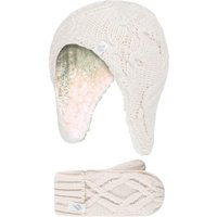 Heat Holders Girl's Cable Knitted Design Trapper Hat & Mittens Set in Cream | Size: 3-6 Years