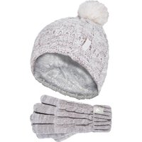 Heat Holders Girl's Cable Knit Bobble Pom Pom Thermal Hat & Gloves Set in Grey | Size: 7-10 Years