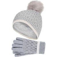 Thermal Insulated Pom Pom Bobble Beanie Hat & Gloves