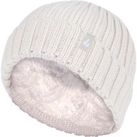 Heat Holders Girl's Thick Chunky Ribbed Thermal Beanie Hat for Winter in Cream | Size: 7-10 Years