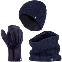 Heat Holders Women's Fleece Lined Thermal Winter Hat, Neck Warmer & Converter Gloves Set in Navy