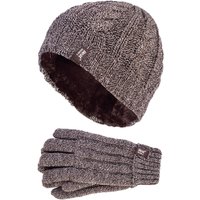 Heat Holders Women's Fleece Lined Thermal Hat & Gloves Set for Winter in Brown | Size: Medium/Large