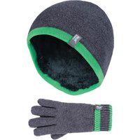 Heat Holders Boy's Kids Boys Turn Over Hat Gloves Set in Grey | Size: 7-10 Years