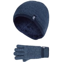 Heat Holders Boy's Kids Boys Turn Over Hat Gloves Set in Navy | Size: 7-10 Years