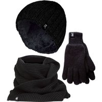 Heat Holders Men's Knitted Beanie Hat Scarf Gloves Set for Cold Weather in Black | Size: S/M