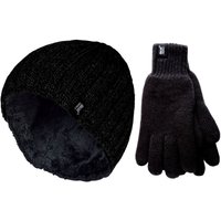 Heat Holders Men's Fleece Lined Thermal Hat & Glove Set for Winter in Black | Size: Large/XL