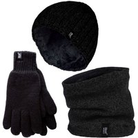 Heat Holders Men's 3 Pack Thermal Set Beanie Hat Neckwarmer & Gloves Set in Black | Size: Medium/Large