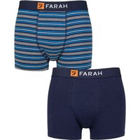 FARAH Men's Mens 2 Pack Plain & Striped Cotton Classic Fitted Trunks in Navy | Size: Small