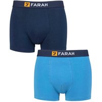 FARAH Men's Mens 2 Pack Plain Cotton Classic Fitted Trunks in Navy | Size: Small