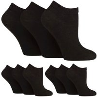 Iomi Women's 9 Pack Diabetic Trainer Socks | Wide Ankle Socks for Swollen Feet in Black | Size: 4-8