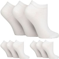 Iomi Women's 9 Pack Diabetic Trainer Socks | Wide Ankle Socks for Swollen Feet in White | Size: 4-8
