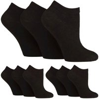 SOCKSHOP Gentle Grip Women's 9 Pairs Diabetic Trainer Socks | Ankle Socks Swollen Feet in Black | Size: 4-8