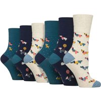 SOCKSHOP Gentle Grip Women's 6 Pairs Non Elastic Cotton Rich Wildlife Dogs Cats Patterned Socks in Burgundy | Size: 4-8