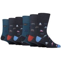 SOCKSHOP Gentle Grip Men's 6 Pairs Non Elastic Cotton Rich Novelty Patterned Socks in Royal | Size: 6-11