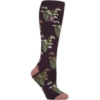 Heat Holders Women's Long Wellington Boots Socks | Floral Welly Socks in Purple | Size: 4-8