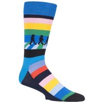 Happy Socks Men's 1 Pack Official Licensed The Beatles Novelty Socks in Blue | Size: 6-11