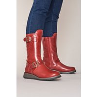 Moshulu Women's 'Nightjar' Wedge Mid-Length Leather Boots in Red | Size: 4