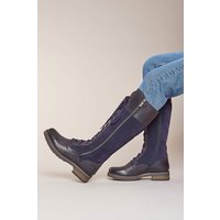 Moshulu Women's 'Aimee' Tall Lace Up Suede Leather Boots in Navy | Size: 7