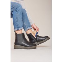Moshulu Women's 'Kos' Chunky Sole Leather Ankle Boot in Black | Size: 7
