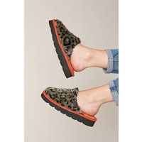 Moshulu Women's 'Snow Leopard' Animal Print Mule Slippers in Orange | Size: 5