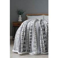 BHS Christmas Fairisle Throw with Sherpa in Grey | Size: 140 cm x 180 cm