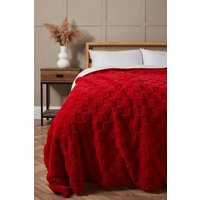 BHS Checkerboard Throw with Sherpa in Red | Size: Small