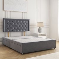 BSSPOKE Nova Plush Velvet Divan Bed 24" Headboard 4 Drawers & No Mattress in Charcoal | Size: Small Double