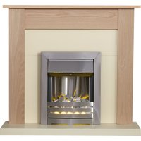 Adam Fires & Fireplaces Southwold Fireplace in Oak & Cream with Helios Electric Fire in Brushed Steel, 43 Inch in Grey