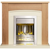 Adam Fires & Fireplaces Chilton Fireplace in Oak & Cream with Helios Electric Fire in Brushed Steel, 39 Inch in Grey
